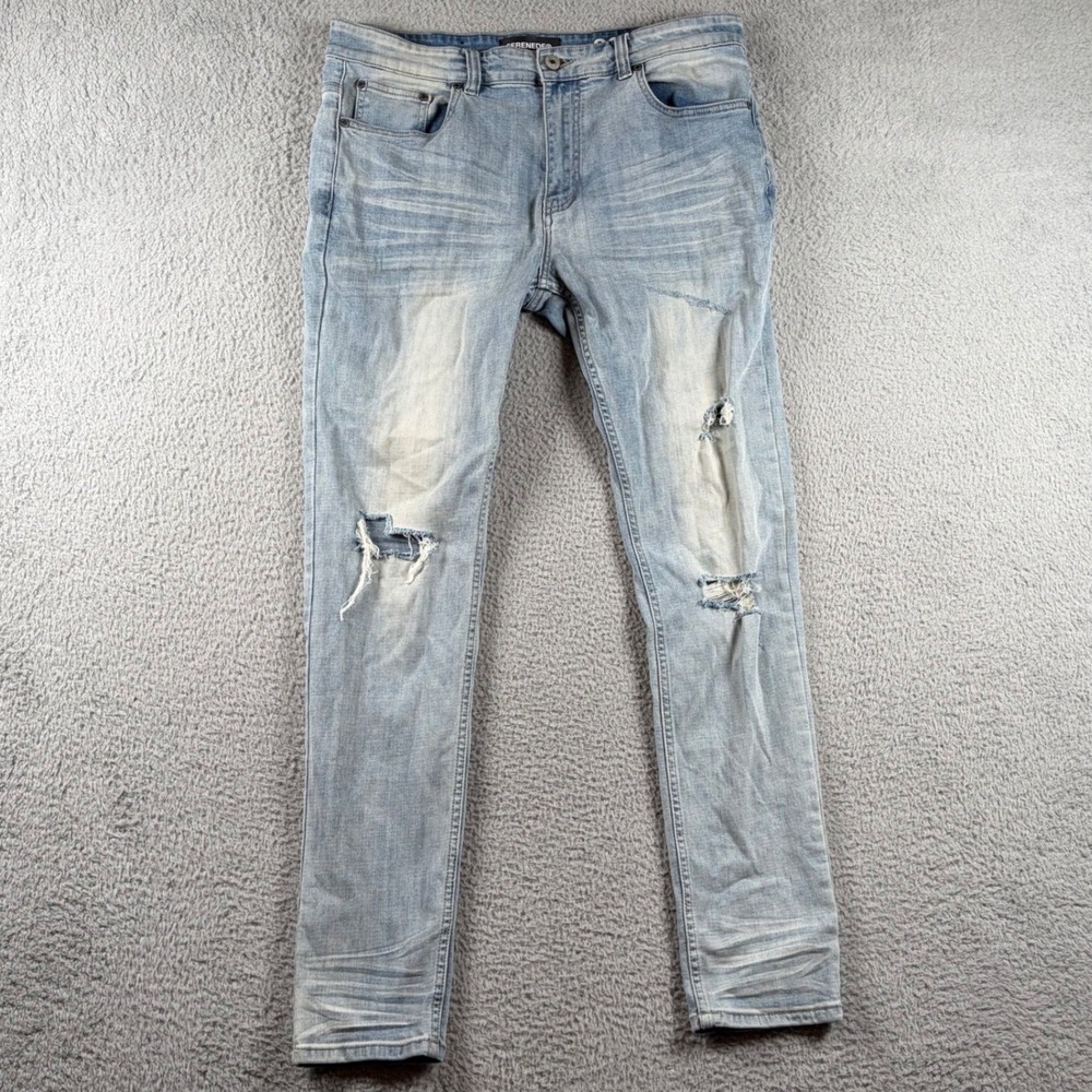 Serenede Men's Fitted Denim Distressed Light Wash Slim Jeans 36x33 Skater Edgy